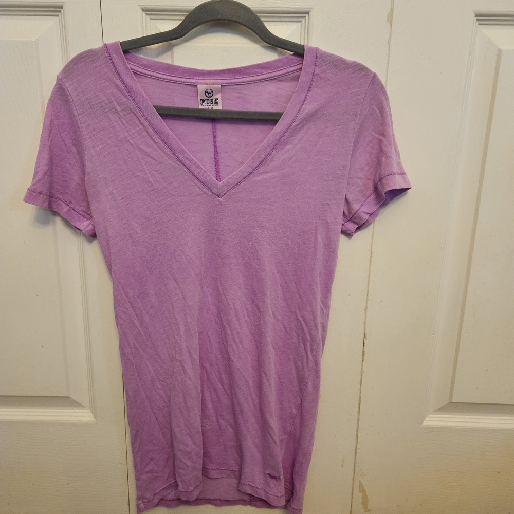 PINK Victoria's Secret Soft Lavender V-Neck Short Sleeve Tee